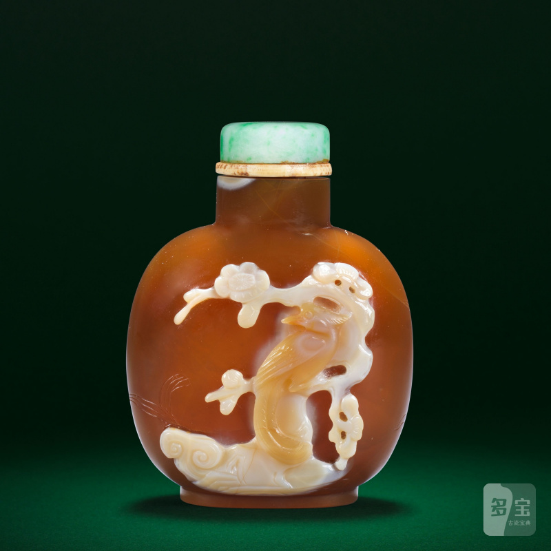 十八/十九世紀 瑪瑙巧雕花鳥紋鼻烟壺 | A CHALCEDONY AGATE 'PHOENIX AND DUCK' SNUFF BOTTLE - 图3